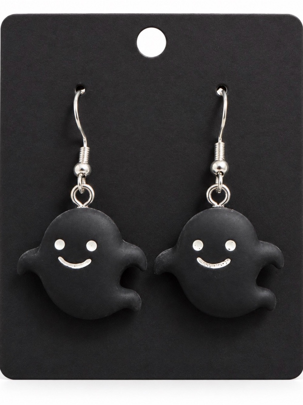 Kids Black Smiley Ghost Dangle Earrings - Cute Halloween Jewelry